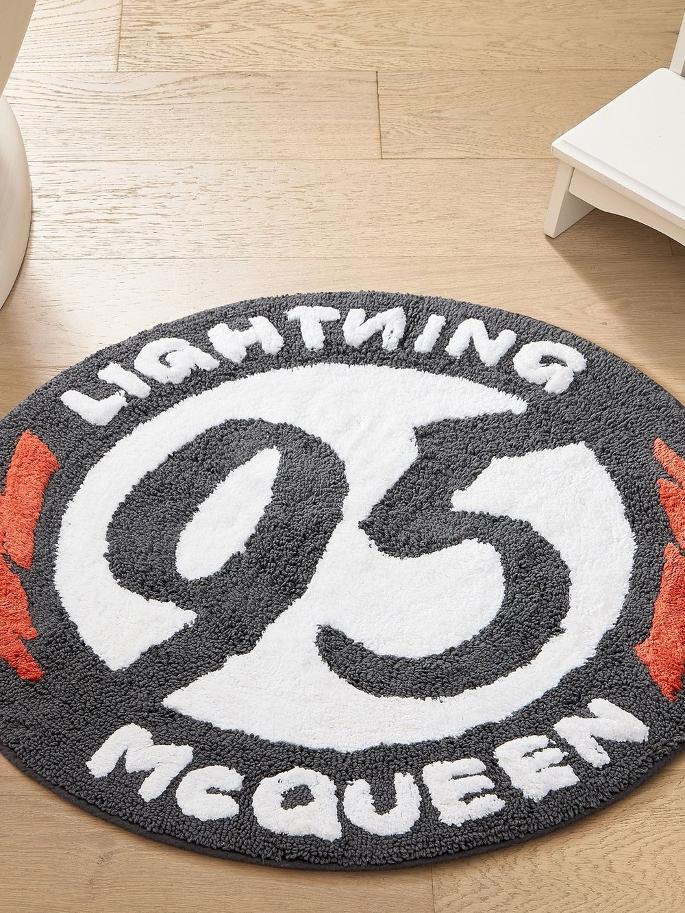 Pottery Barn Kids Round Lightning McQueen 95 Rug - Gray White Red